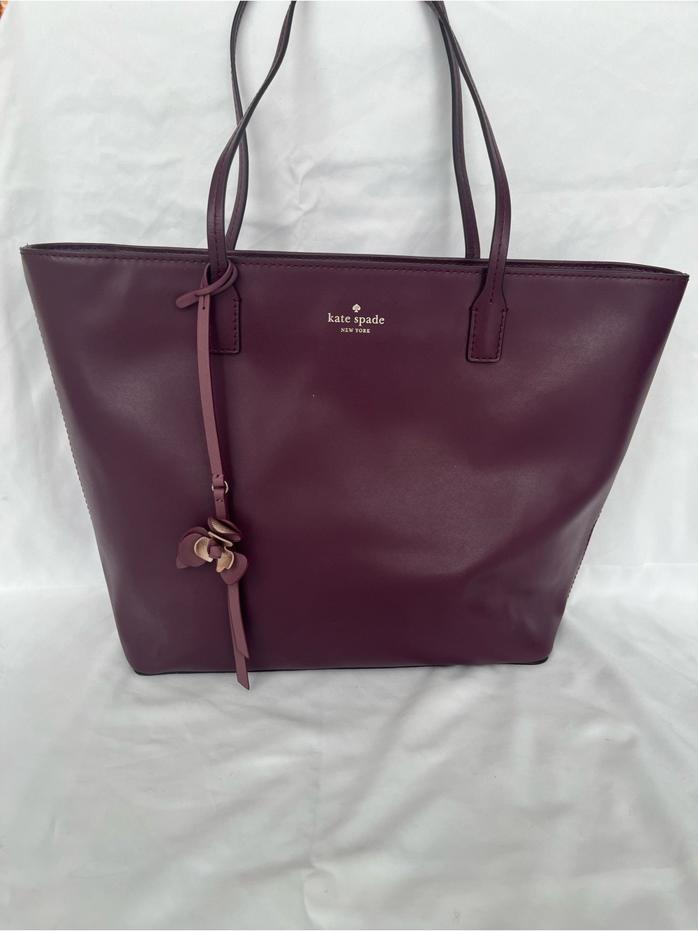kate spade Plum Leather Tote with Floral Charm